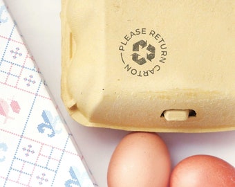 Please return carton egg stamp with recycle symbol, carton egg stamp for recycling, return egg carton stamp with chicken or duck design