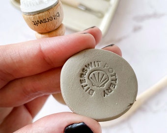 Custom name clay stamp with a seashell minimalist draw, personalized sea shell soap bar stamp, custom gift for artisan maker