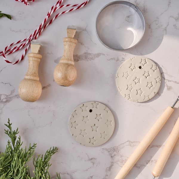 Mini tampon texturé étoile pour décoration de poterie et de savon, tampon étoile pour décorations de sapin de Noël à faire soi-même, tampons en argile polymère sur manche en bois