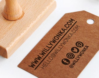 Custom small business card stamp with social network icons website and mail, make-your-own business card, Etsy shop stamp, stamps for makers