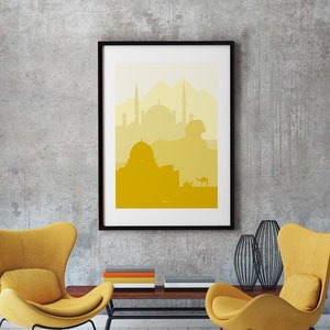 Printable Egypt minimal art, travel gift, pyramids art, large yellow poster, yellow artwork, large art wall, Egypt skyline printable art image 2