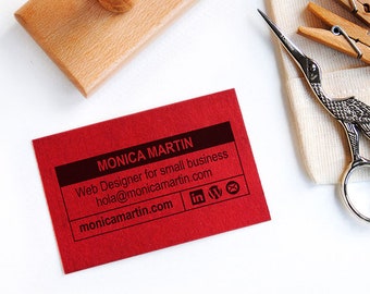 Minimalist business card stamp with contact information, DIY business cards for small shops