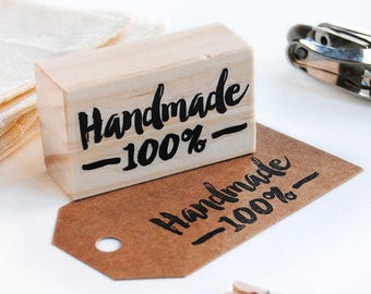 Hand made rubber stamp with brush calligraphy style for handmade tags, craft business packaging DIY ideas, DIY hand made labels and tags