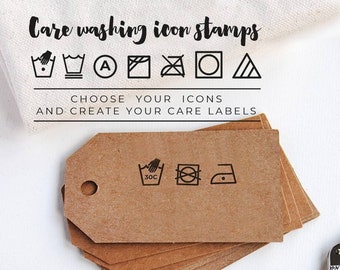clothing care label stamps, cloth care tag, do not dry clean, symbols laundry instructions, fabric care icons, small icon stamps, shop small
