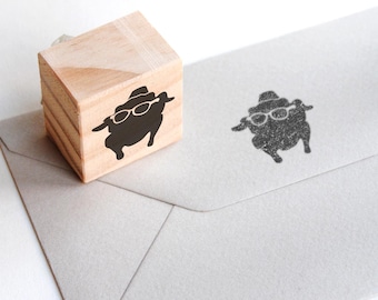 Funny Turkey Rubber Stamp, Sunglasses Thanksgiving Place Card Decor, TV Show Stationery