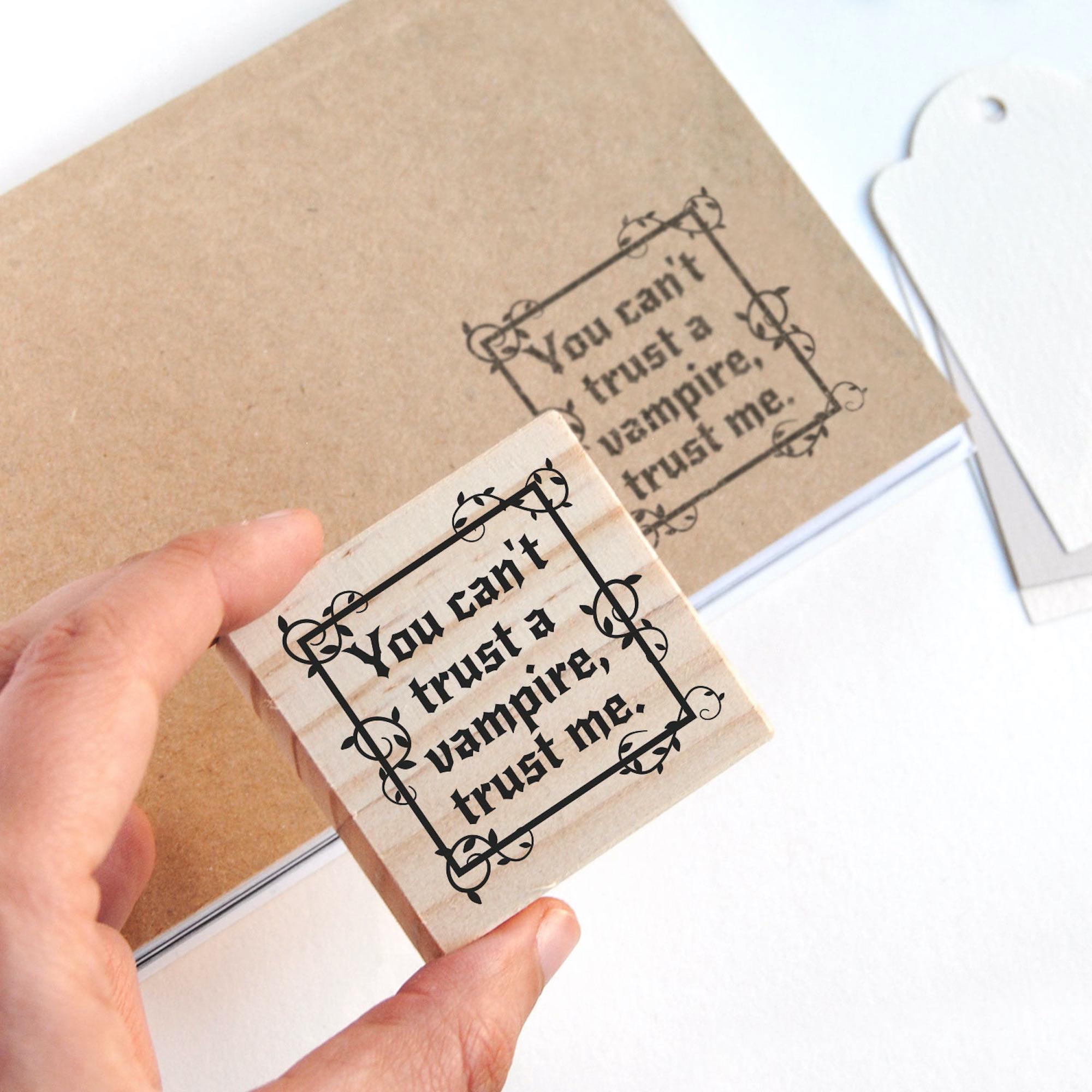 Vampire rubber stamp you can't trust a vampire trust me, Humorous saying for halloween party favors, Fantasy dark romance book lover supply