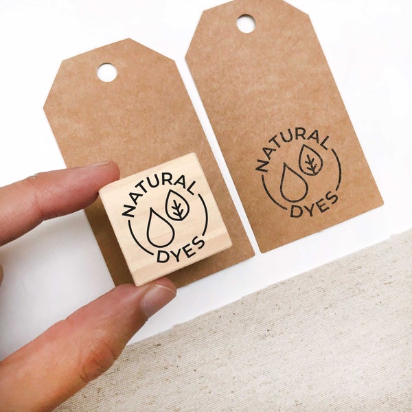 Natural dyes stamp icon for fabric tags and labels, DIY eco clothing package, sustainable shipping supplies for fashion shop