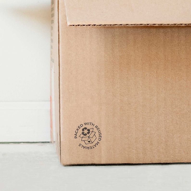 Stamp for sustainable packaging and reused package ideas. Made in Barcelona by biterswit.