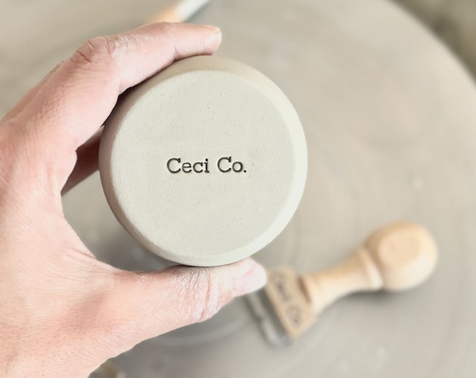 Personalized pottery signature stamp with name or text, custom clay tool for ceramic artists, hard leather clay name stamp
