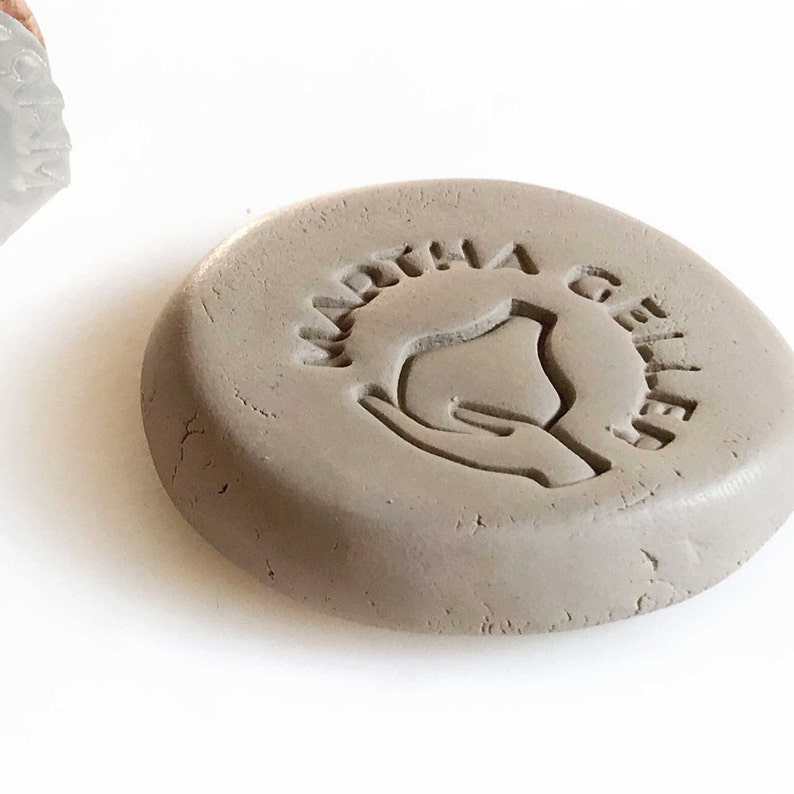 personalized pottery stamp with name and pottery illustration, hand pottery stamp, clay symbol stamp for ceramists, gift for maker sister image 3