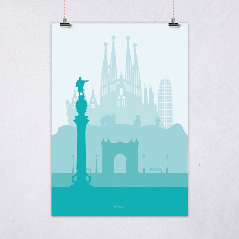 Barcelona city art printable Barcelona minimal art wall | Etsy