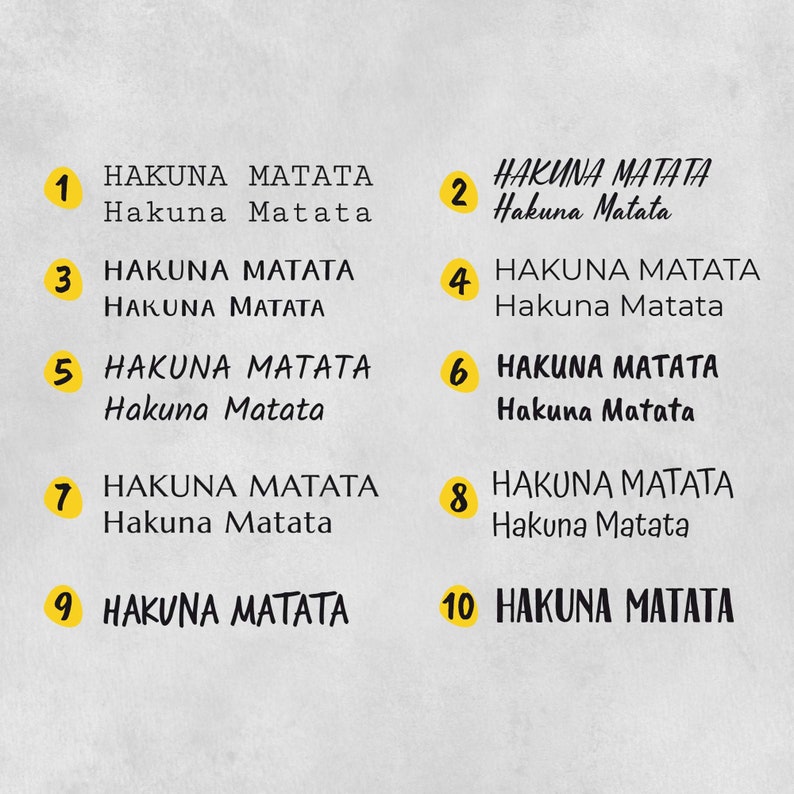 A range of font choices for customizing a soap packaging stamp. Different typography styles allow for a personalized branding experience, ideal for labeling handmade soaps, solid shampoos, and natural cosmetics. The fonts are clear and stylish, designed to print beautifully on kraft paper, recycled wrapping, and DIY soap bands.