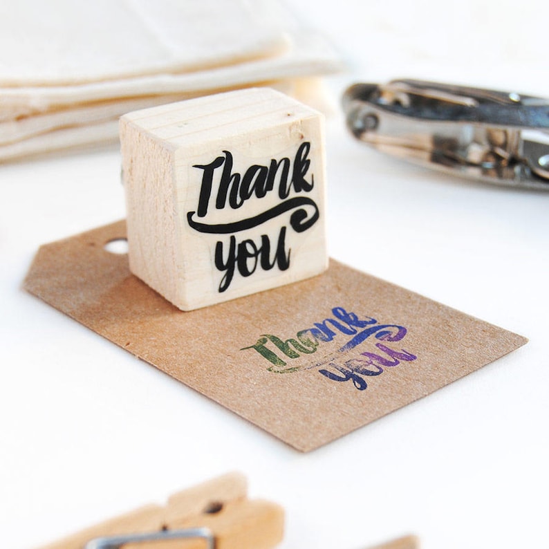 Etsy shop supply for handmade product packages, hand lettered stamp, artisan product package stamps, hand made text stamp, thank you stamp image 7