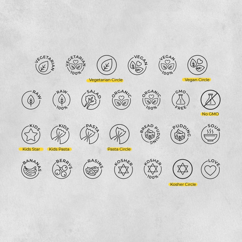food allergy icon stamps food labels Food and allergies icon wood stamps for packages wedding escort cards food icon stamps with text