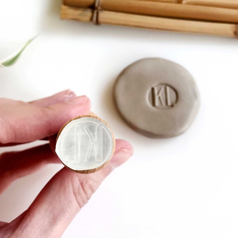 Small round initials clay stamp initial relief clay stamp Etsy