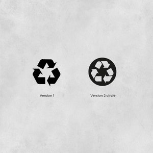 K&ouml;nnte beinhalten: Zwei schwarz-wei&szlig;e Recycling-Symbole. Das erste Symbol ist ein Dreieck mit Pfeilen, die sich in einer Kreisbewegung drehen. Das zweite Symbol ist ein Kreis mit Pfeilen, die sich in einer Kreisbewegung drehen.