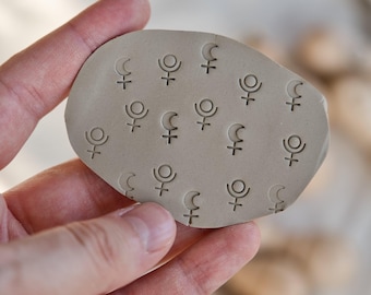 Astrology symbols texture clay stamps: zodiac, planets, asteroid goddesses and other icons