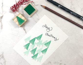Minimalist Christmas tree rubber stamp for DIY Christmas greetings, Holiday cards crafting stamp set, Christmas craft kits for kids