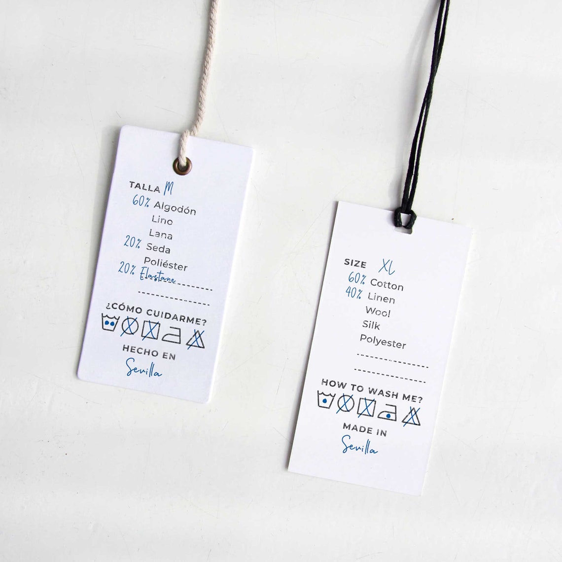 Clothing hang tags stamp with size and care content product Etsy