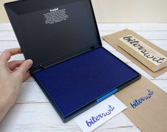 Big navy blue stamp pad for large rubber stamps, extra large dark blue ink pad for XL stamps, XL blue ink pad for paper and cardboard