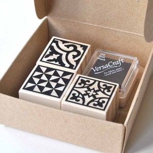 Ensemble de tampons en caoutchouc pour carrelage portugais avec tampon encreur, kit de bricolage azulejos pour les artisans, kit de tampons en mosaïque marocaine pour décorer des cahiers et des sacs fourre-tout