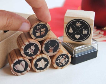 Christmas wrapping stamp set deco, Holiday decoration ideas for gifts, Christmas gift tags DIY, Christmas tree stamp, mini Reindeer stamp