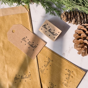 Carimbo de Feliz Natal em diferentes idiomas com estrelas, carimbo de borracha Feliz Navidad em espanhol, etiquetas de presente de Natal DIY