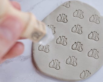 Mini pottery stamp three clay pots icon, Small ceramic maker mark, Clay signature