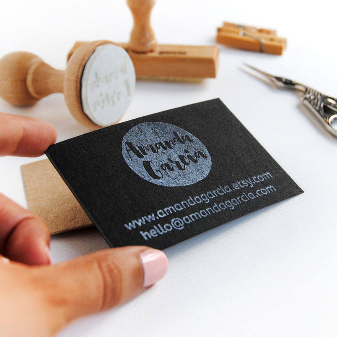 Custom Business Card Stamp With Handwritten Premade Logo Etsy