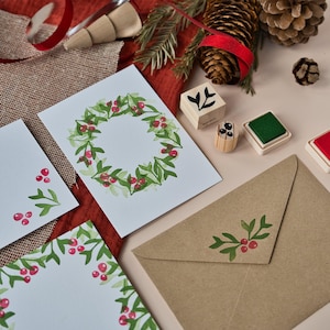 Weihnachtskarten-Set mit Stempelgummi, Stempelkissen, Weihnachtsbastelset für Erwachsene, handgedruckte Weihnachtspostkarten