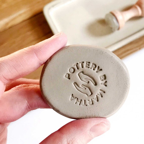 handmade custom pottery marks with your name, custom pottery mark supplies, pottery package stamp, clay supplies for ceramists
