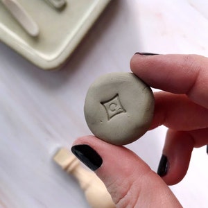 Mini clay stamp curved rhombus with custom initial, mini custom pottery makers mark, custom soap stamp, monogram ceramic stamp