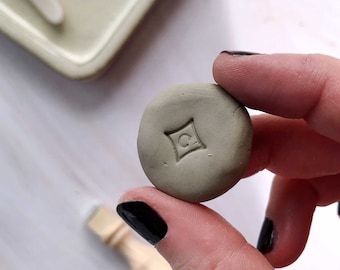 Mini clay stamp curved rhombus with custom initial, mini custom pottery makers mark, custom soap stamp, monogram ceramic stamp
