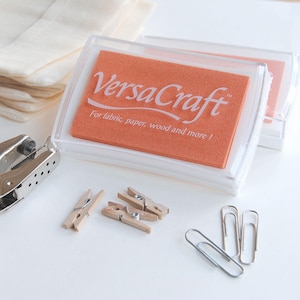 VersaCraft apricot ink pad, Mini pale orange stamp pad, Pale orange multipurpose ink for stamping on fabric and paper, Salmon reinker bottle