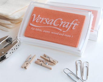 VersaCraft apricot ink pad, Mini pale orange stamp pad, Pale orange multipurpose ink for stamping on fabric and paper, Salmon reinker bottle