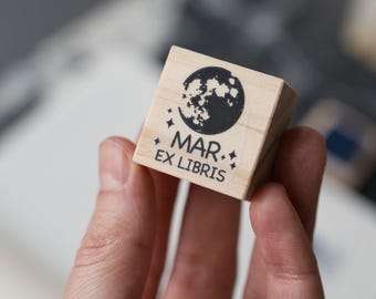 Moon Ex Libris Stamp, Personalized Astronomy Book, Custom Library for women