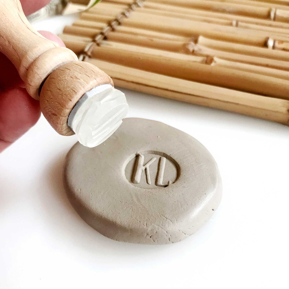Small round initials clay stamp initial relief clay stamp Etsy