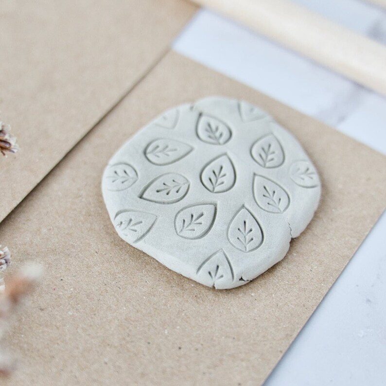 Simple leaf texture clay stamp for botanical patterns on pottery, small line leaf stamp for natural soaps, clay supplies for ceramic classes image 4