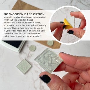 May include: A clear rubber stamp with a decorative design. The stamp is unmounted and has an adhesive backing. The text "NO WOODEN BASE OPTION: You will receive the stamp unmounted (without the wooden base) The stamp is on an adhesive foam, so you can stick the stamp itself on any base or flat surface in order to use it. If you order more than one stamp you can stick one next to the other for print them together, for example :)" is visible in the image.