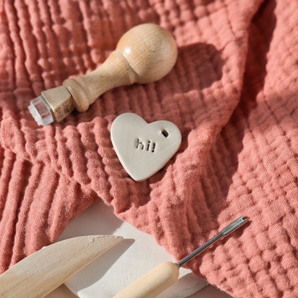 Mini hi! quote texture clay stamp for ceramic and soaps, DIY small clay charms with messages, clay maker supplies for ceramic classes