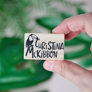Personalized Rubber Stamp for Clothing, Custom Toucan Name Stamp, Animal Kids Stamp, scandi bird, cloth marker stamp, back to school stamp