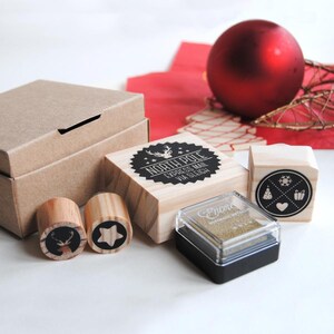 DIY christmas wrapping gifts decoration, Christmas stamp set, christmas craft stamps, santa reindeer stamp, North Pole stamp for gift tags image 2