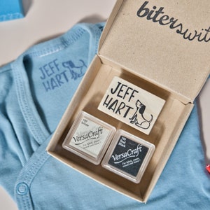 Conjunto de carimbos personalizados com nome de cachorro beagle para roupas e material escolar, carimbos para crianças amantes de cães, kit de carimbos com carimbo e almofadas de tinta para tecido