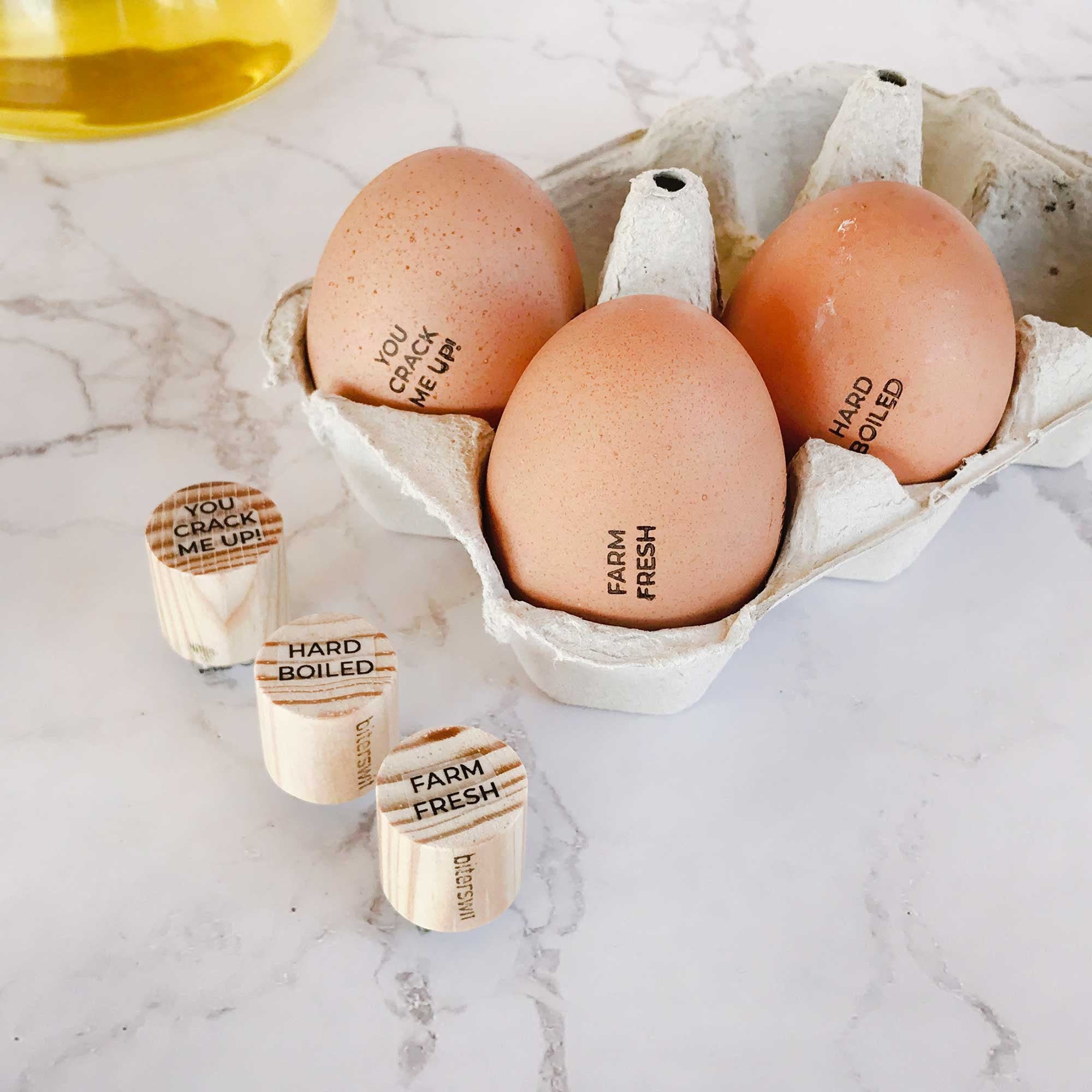 Egg Stamp, Wooden, Egg Stamps for Fresh Eggs, Create Unique Eggs with 4 Pcs  Personalized Egg Stamps Set with Ink Pad, Egg Stamper, 4 Unique Designs