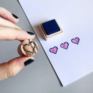 8 bits heart wooden stamp for gamer birthdays decoration by biterswit
