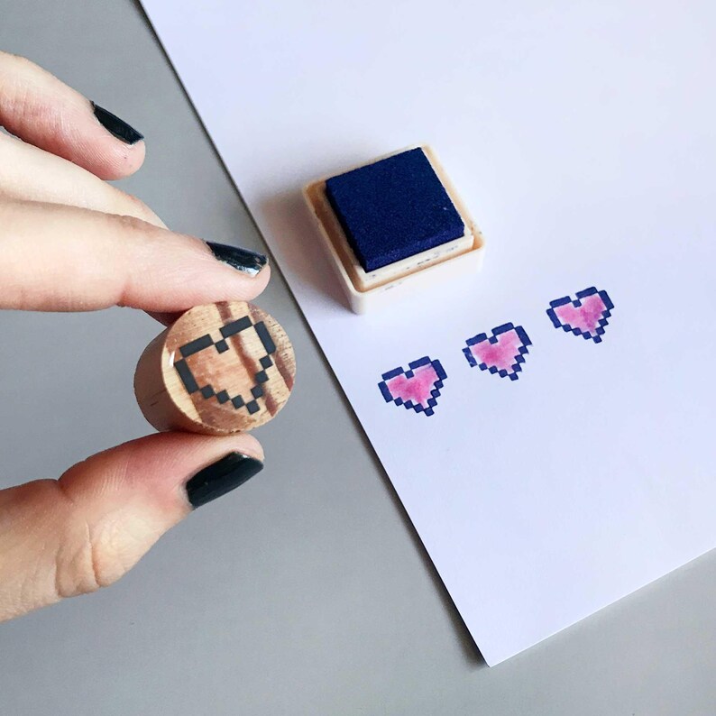 8 bits heart wooden stamp for gamer birthdays decoration by biterswit