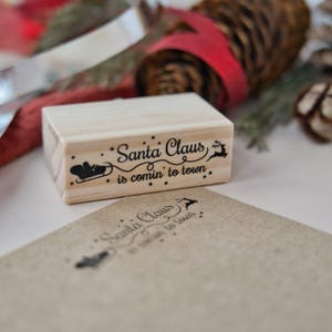 Carimbo de borracha do Papai Noel está chegando à cidade, carimbo oficial do Papai Noel para etiquetas de presentes de Natal, artesanato de Natal