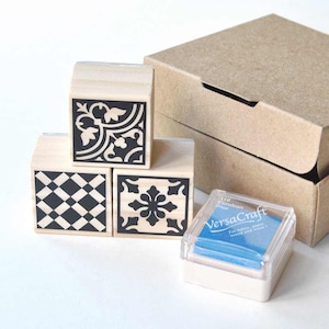 Kit de bricolage marocain pour adultes avec tampons en caoutchouc pour carreaux de mosaïque, jeu de tampons pour carreaux de Méditerranée avec tampon encreur pour l'impression sur tissu, cadeau pour artisans