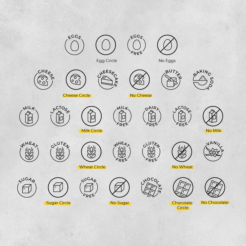 food allergy icon stamps food labels Food and allergies icon wood stamps for packages wedding escort cards food icon stamps with text
