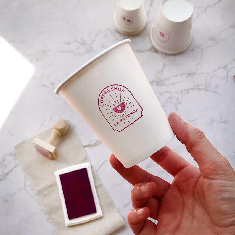 Logo stamp for custom paper cups, coffee shop stamp, coffee sleeve logo stamp, custom take away package stamp, take away cardboard package image 14